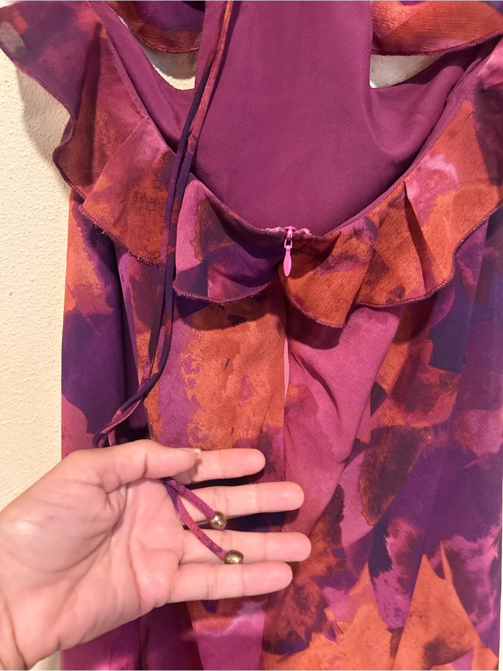 Second Chances Ruffle Trim Maxi Dress Flowers Dark Rose Size:Medium - Picture 5 of 8